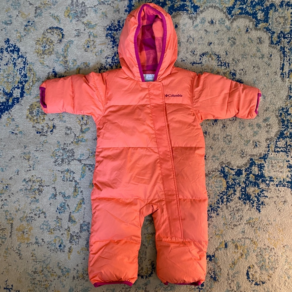 COLUMBIA Baby Girls 6-12 mo Orange Pink Insulated Bunting Snowsuit